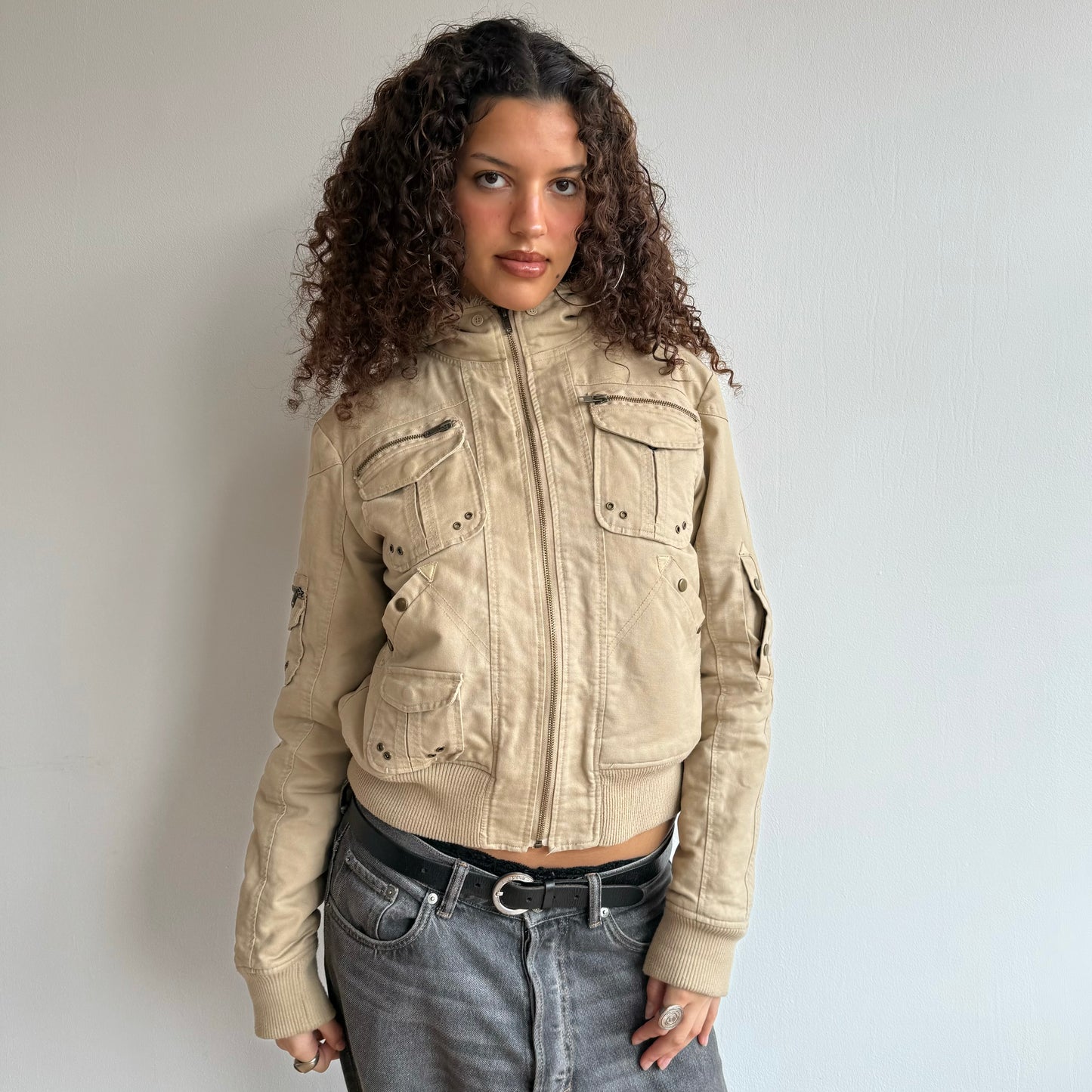 Tan fur hood bomber - Size S