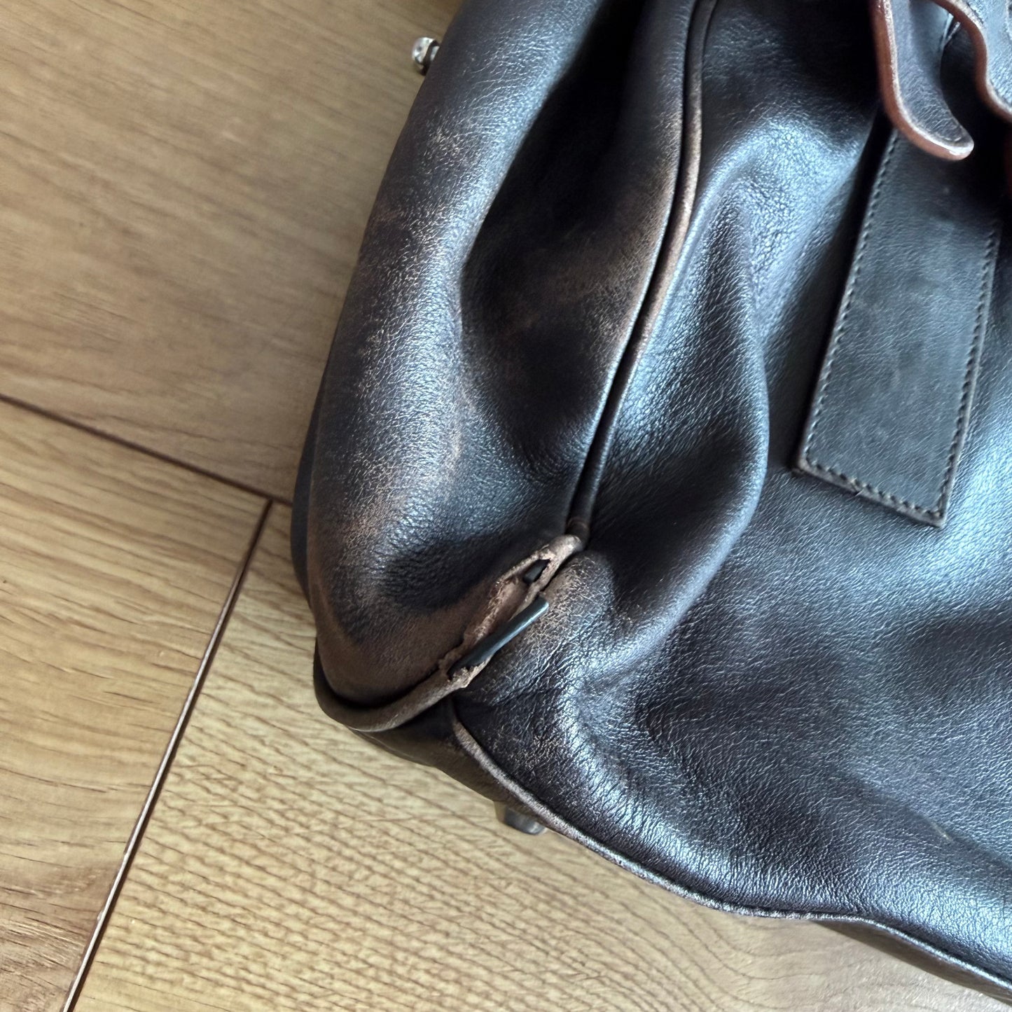 Brown leather firkin bag - One Size