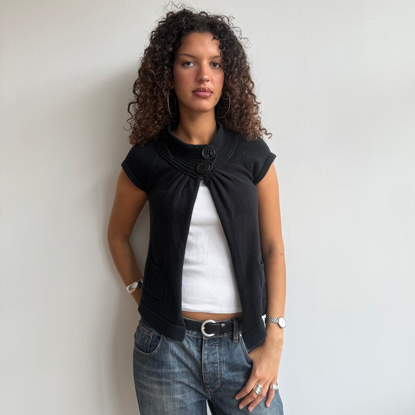 Black button neck knit - Size S