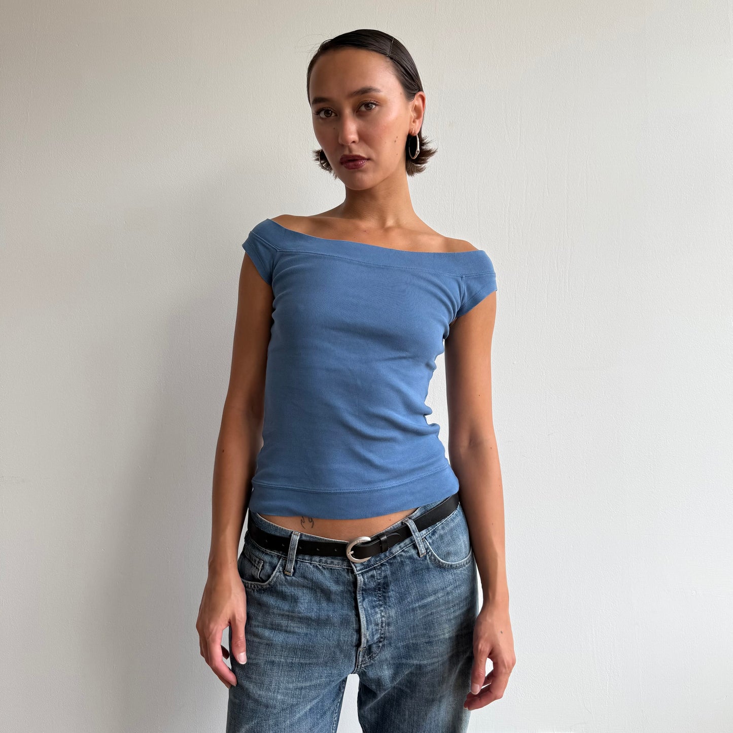 Blue Bardot baby tee - Size S/M