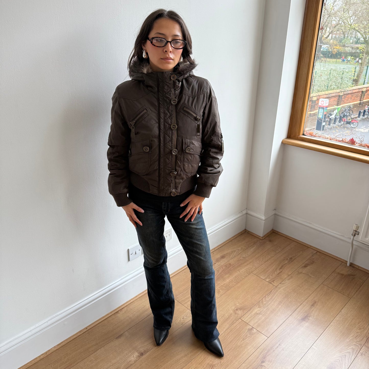 Brown puffer bomber - Size XS