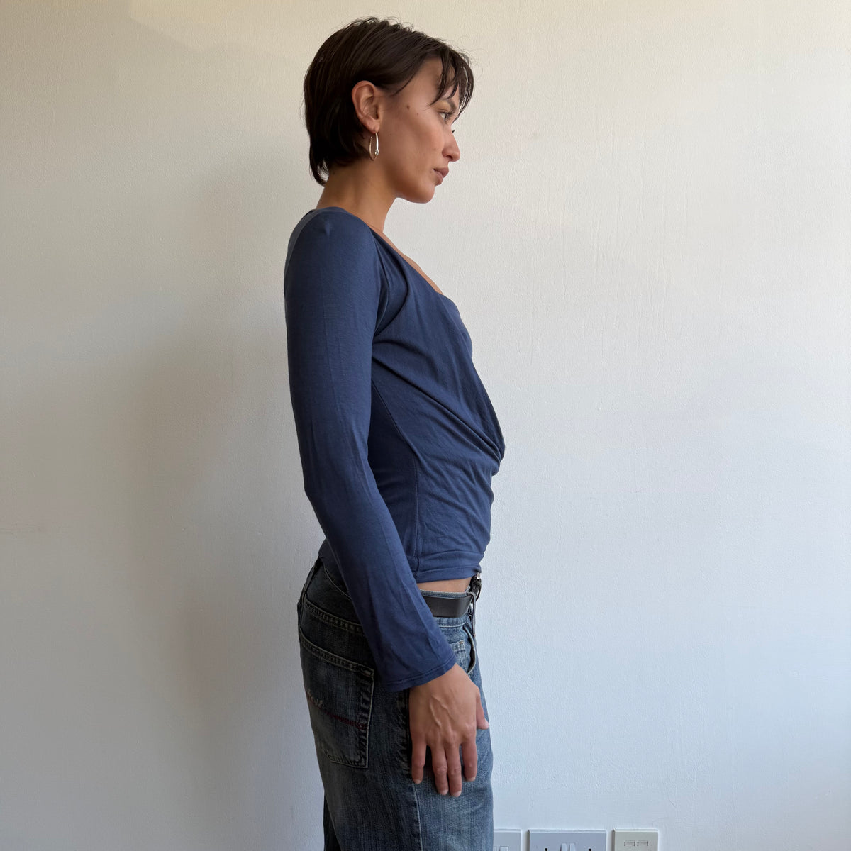 Blue keyhole wrap front top - Size S