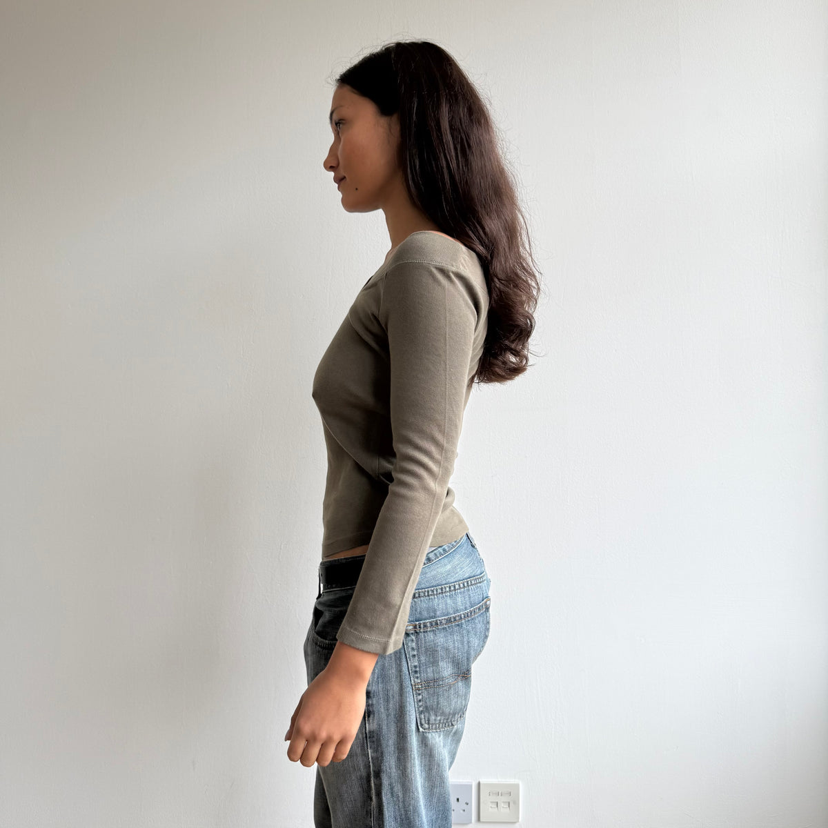 Khaki 3/4 sleeve top - Size S