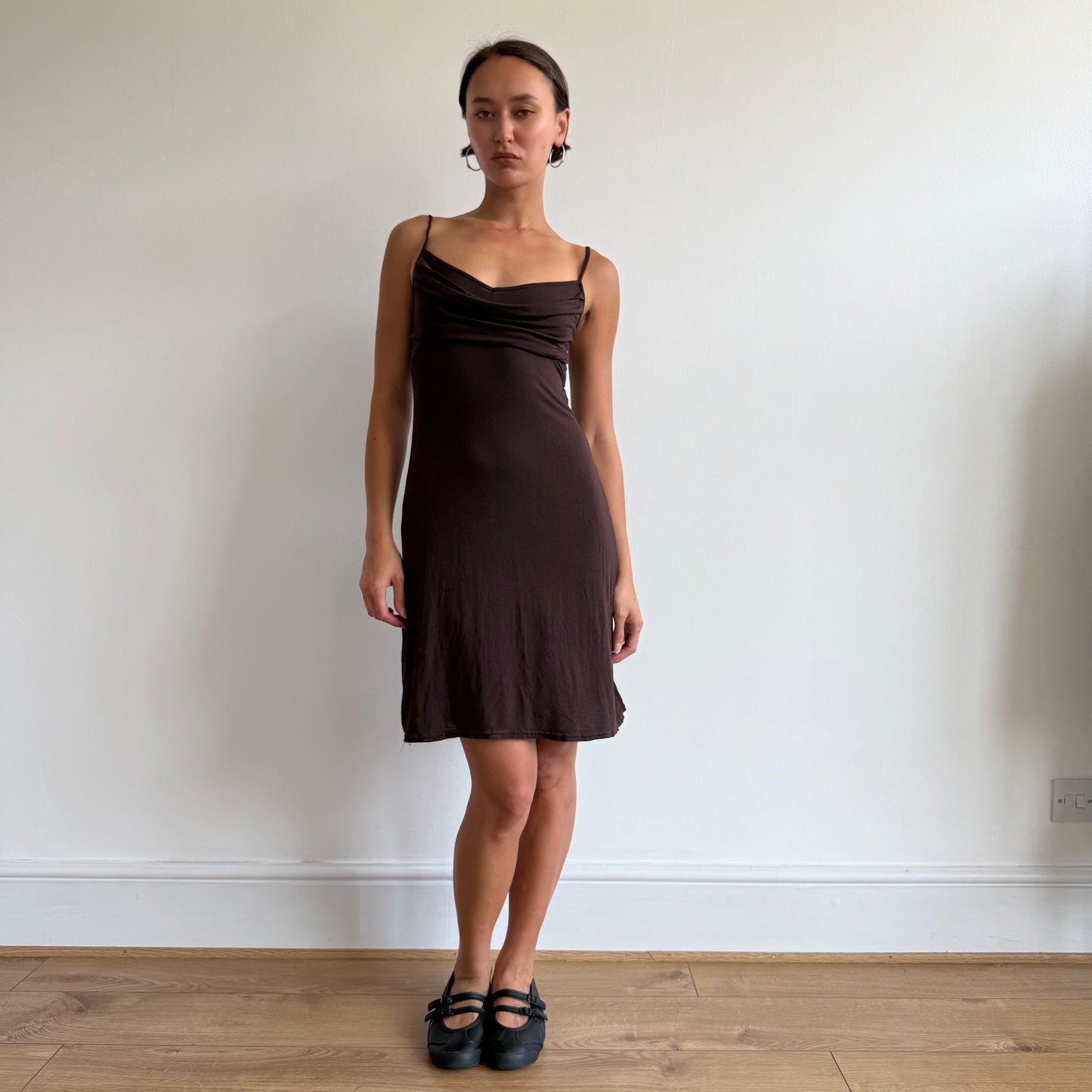 Brown cowl neck tie dress - Size S