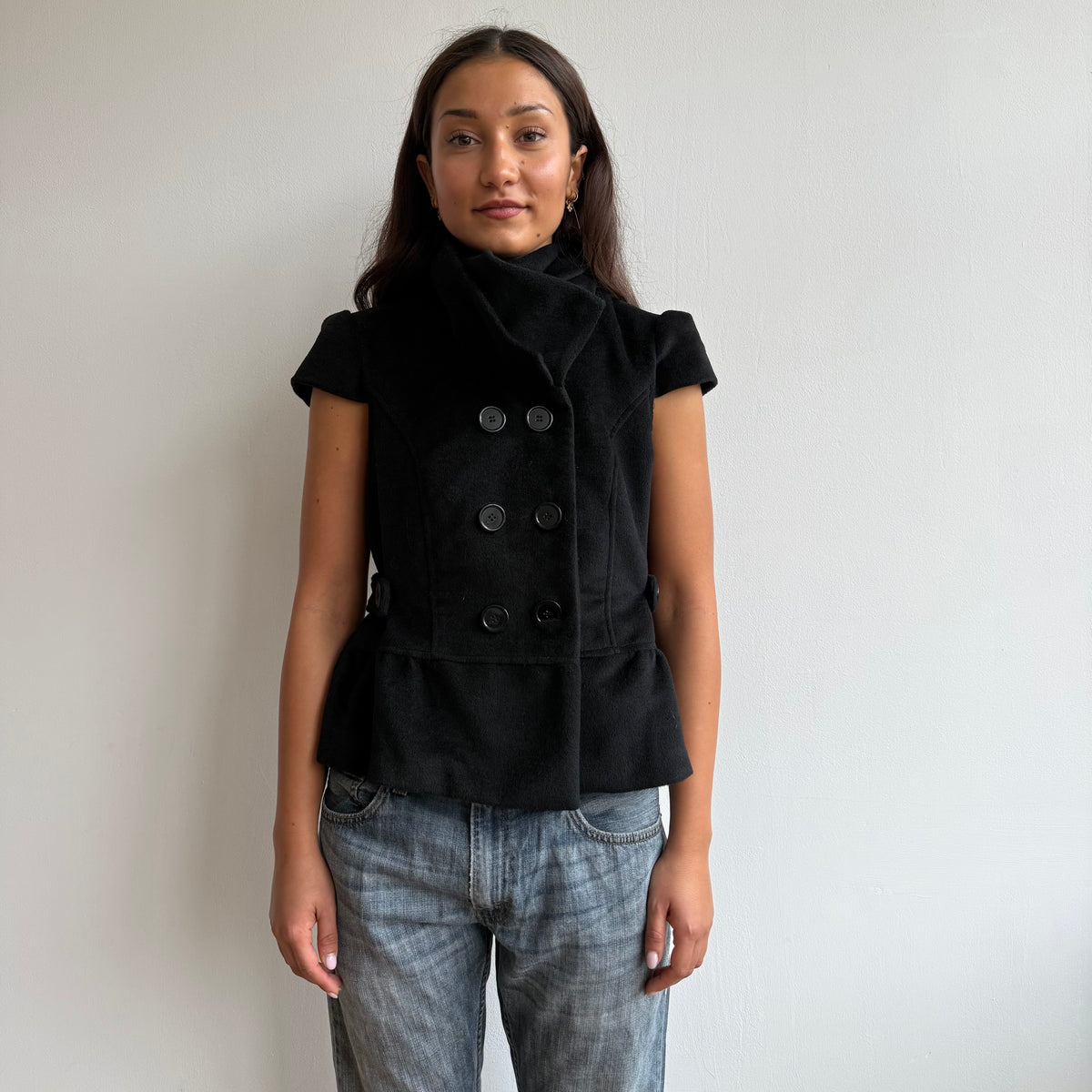 Black short sleeve peacoat - Size M
