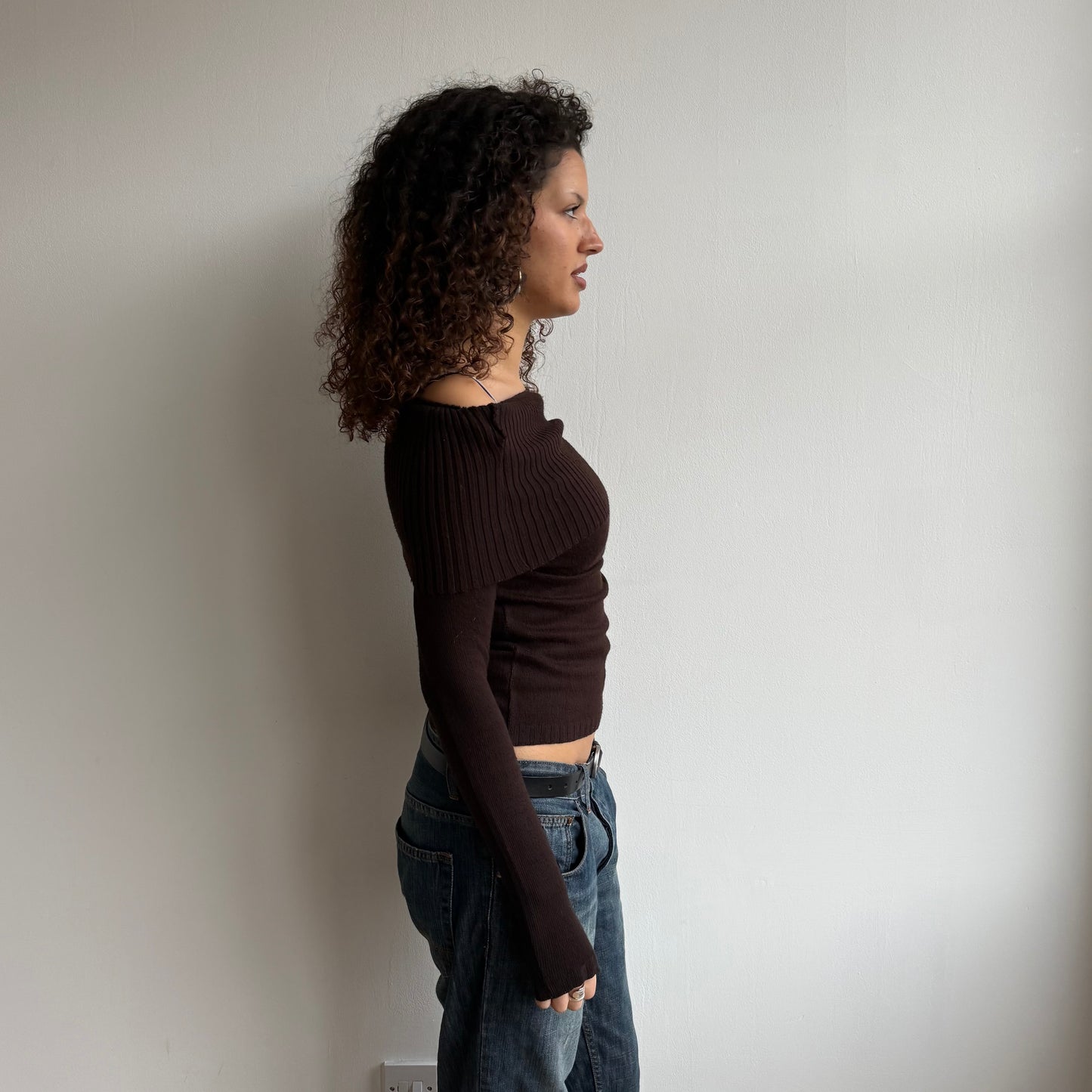 Brown Bardot knit jumper - Size S