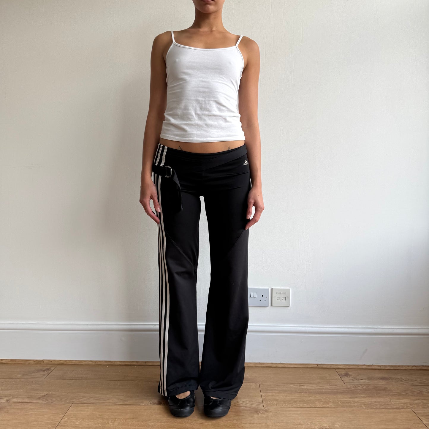 Black Adidas stripe flared yoga pants - Size S