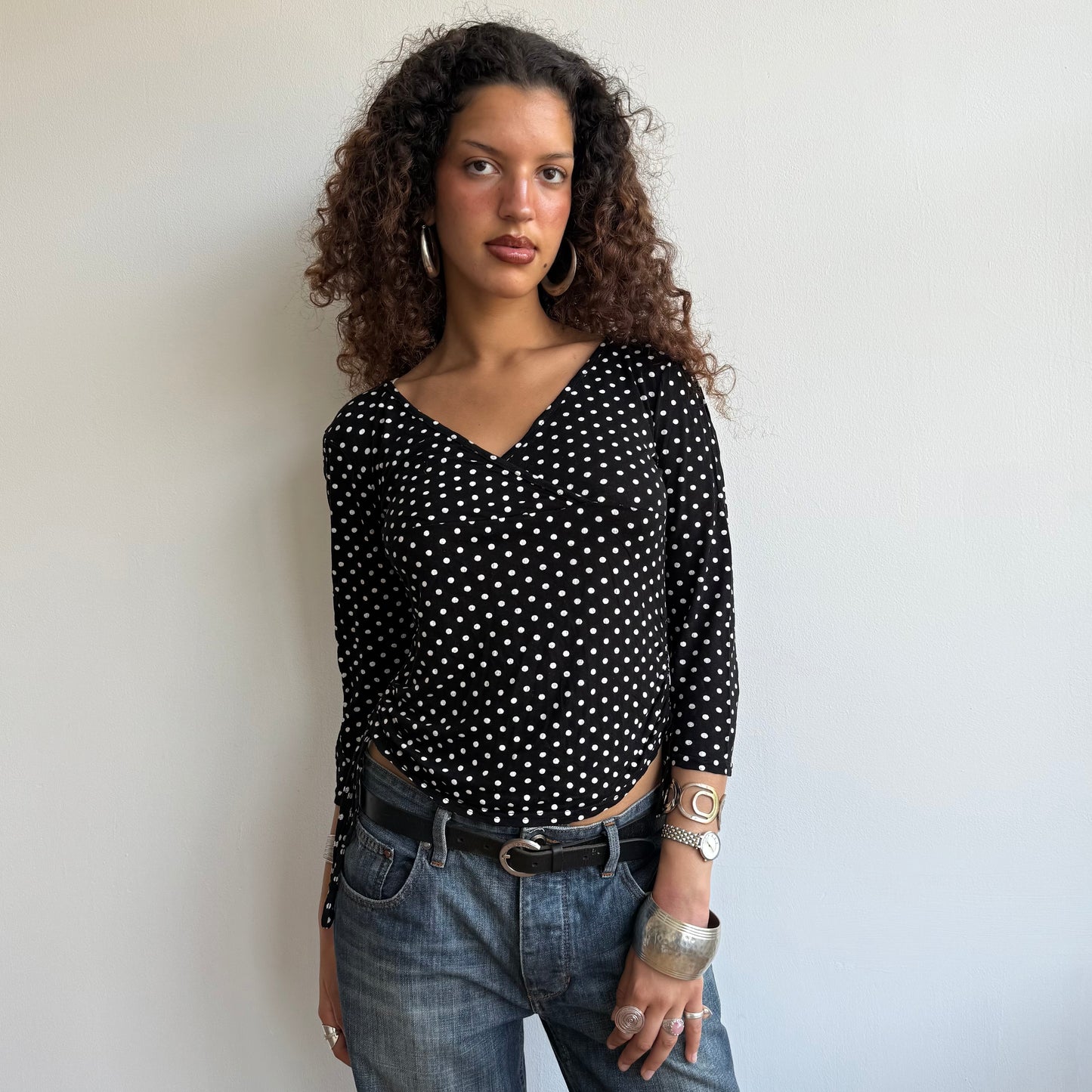 Polka dot ruched tie side top - Size M