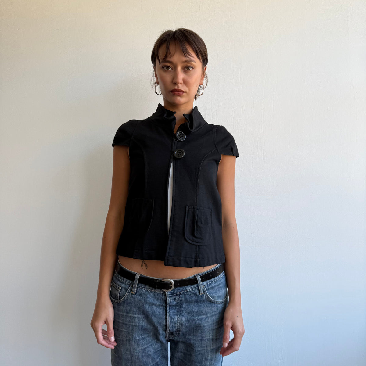 Black short sleeve peacoat - Size S