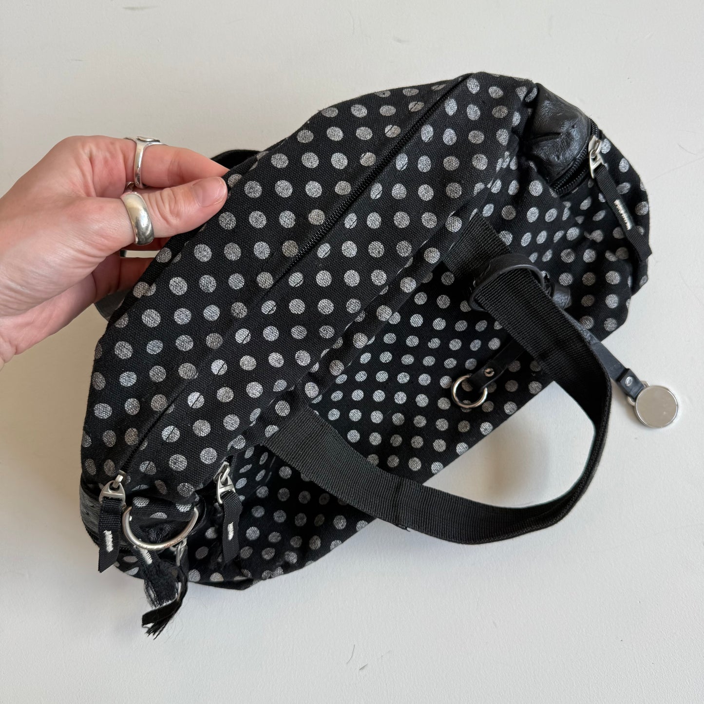 Polka dot bowler bag