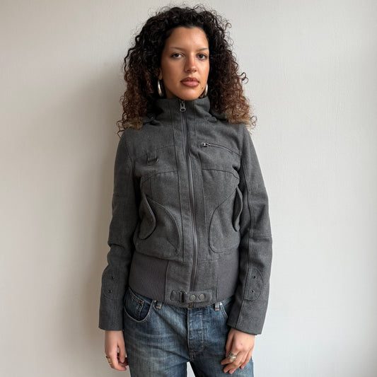 Grey faux fur hood bomber - Size S