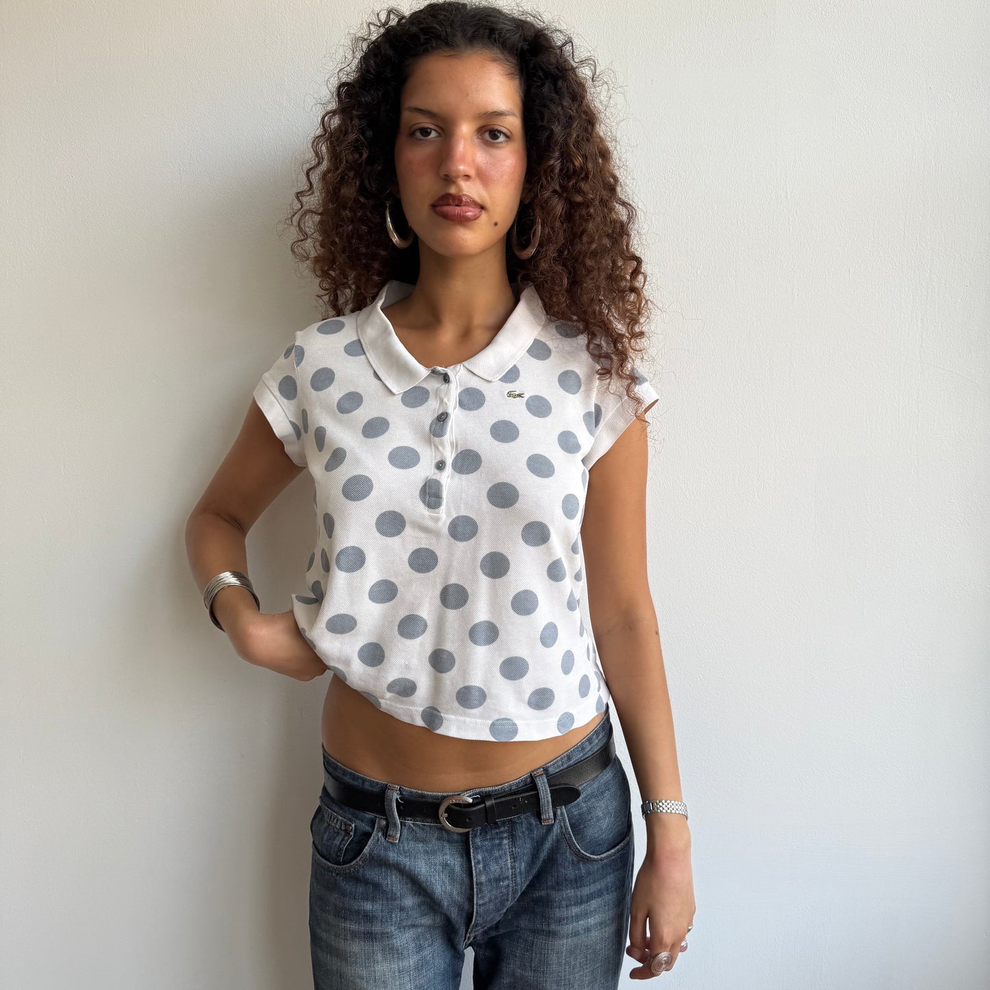 White polka dot Lacoste polo - Size S/M