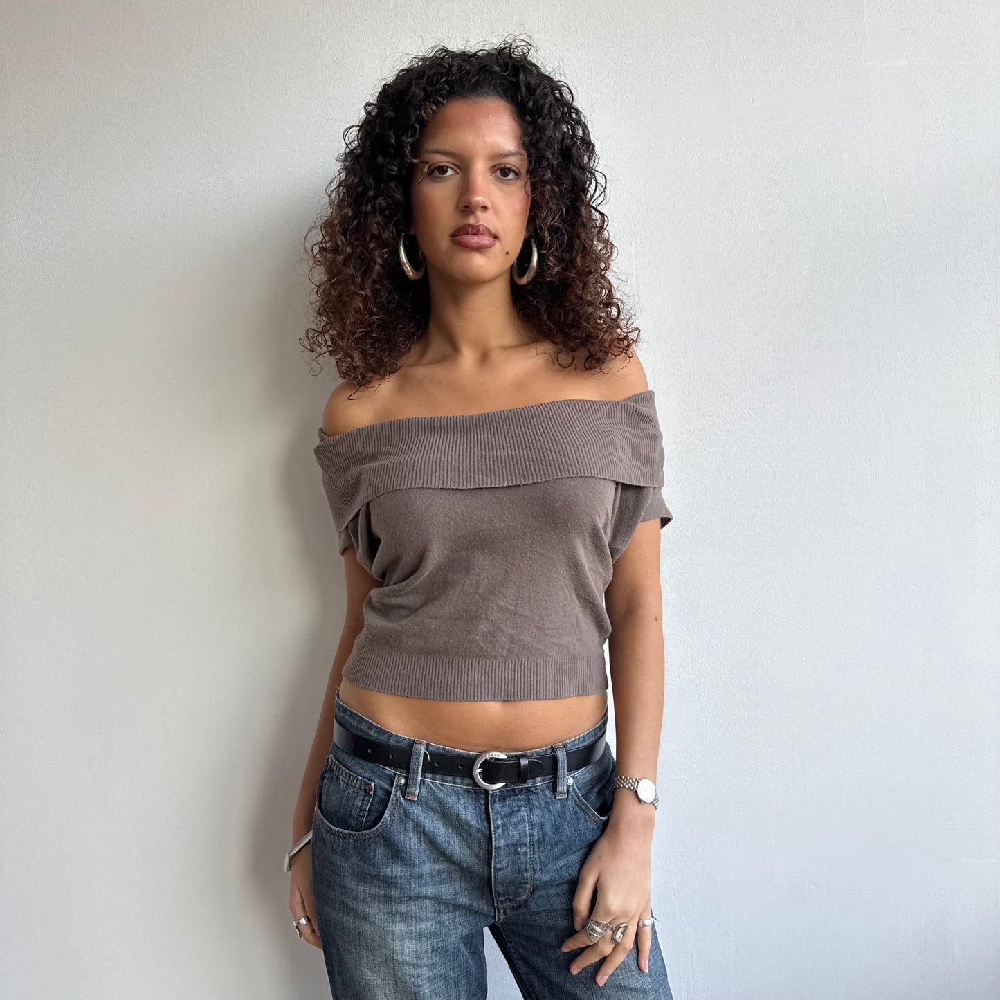 Taupe bardot/cowl knit - Size S/M