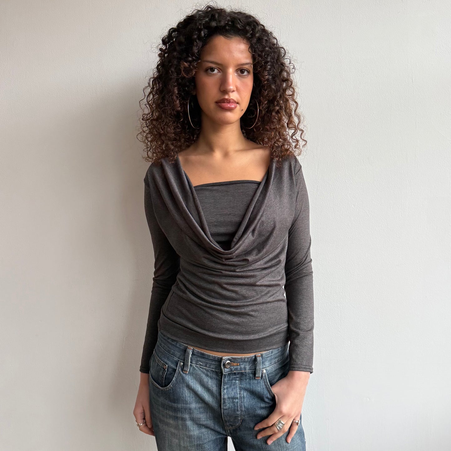 Grey double layer cowl top - Size S