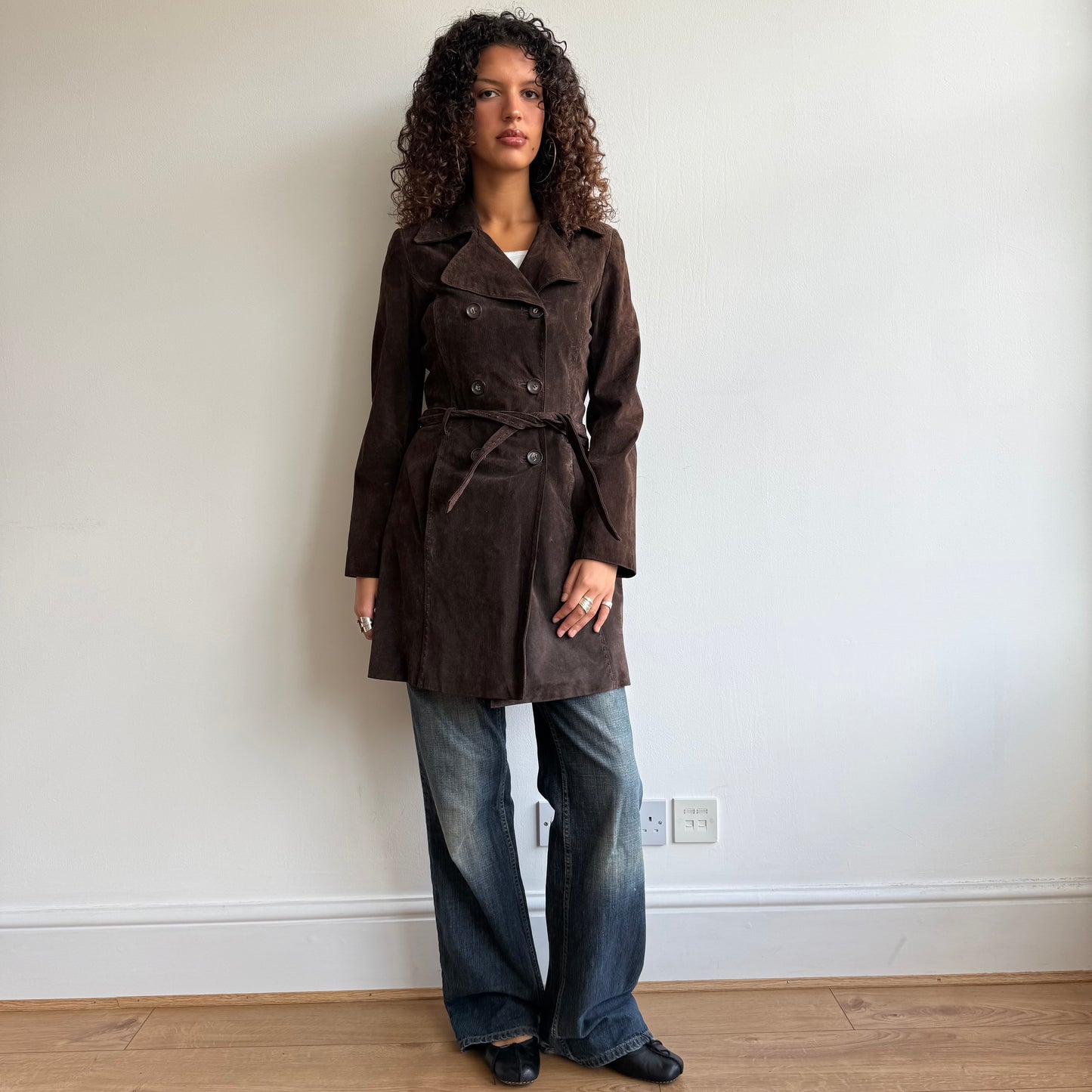 Brown leather suede trench - Size S