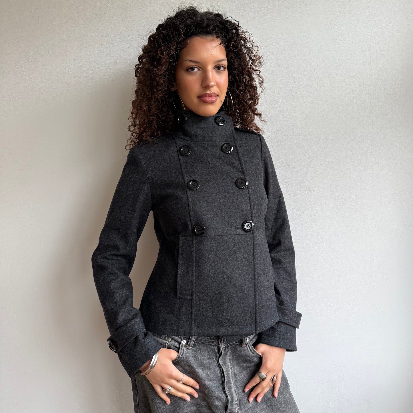 Grey double breasted wool peacoat - Size S