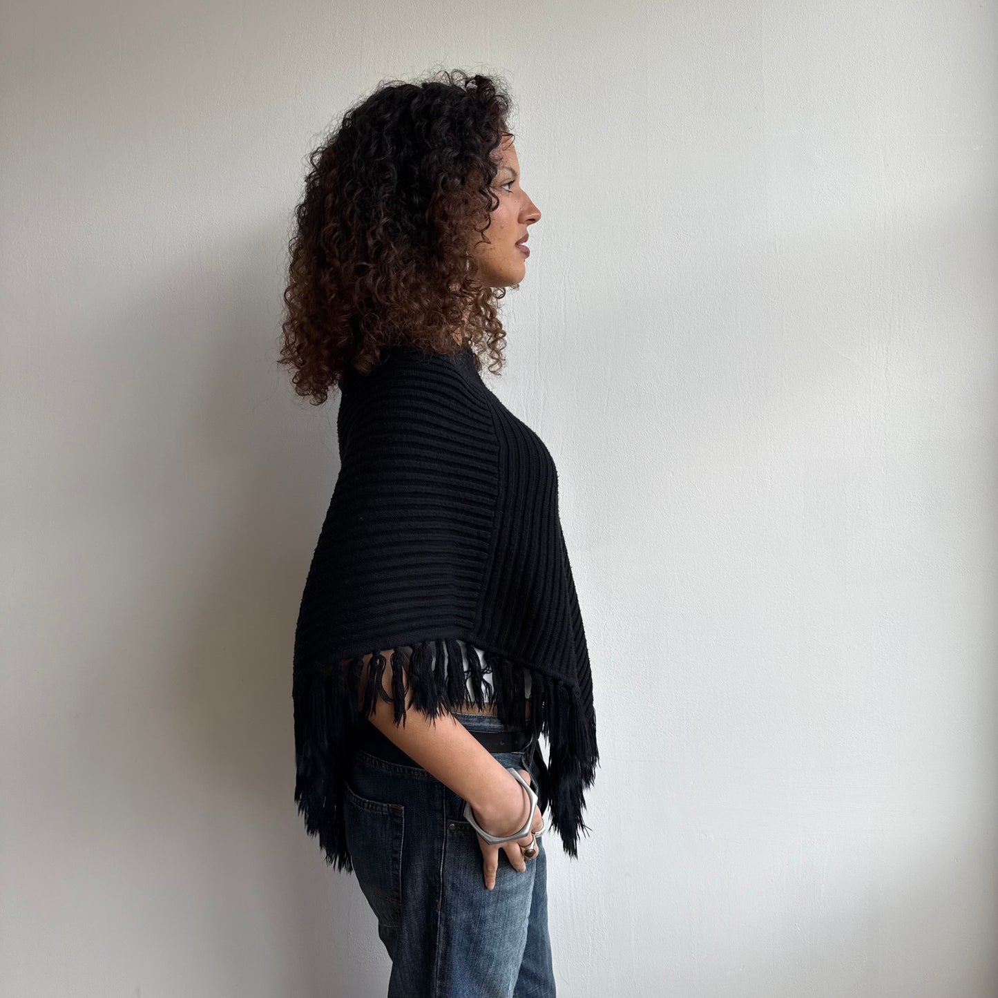 Black chunky knit poncho - One Size