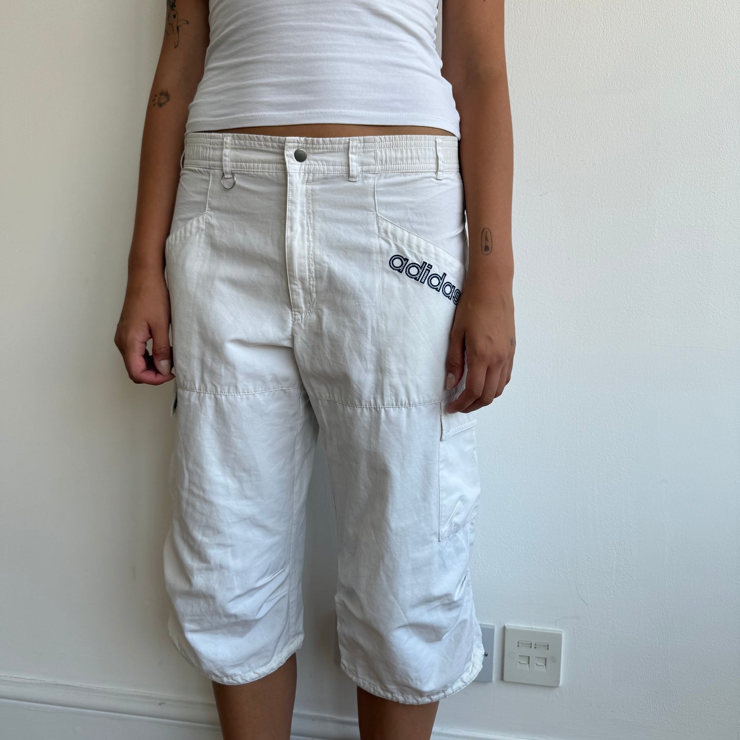White Adidas cargo capris - Size M