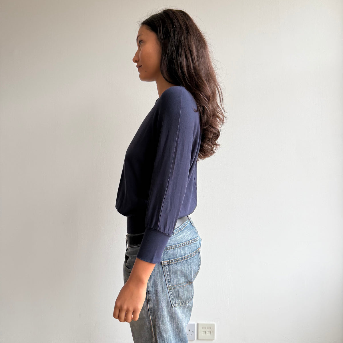 Navy blue batwing top - Size S