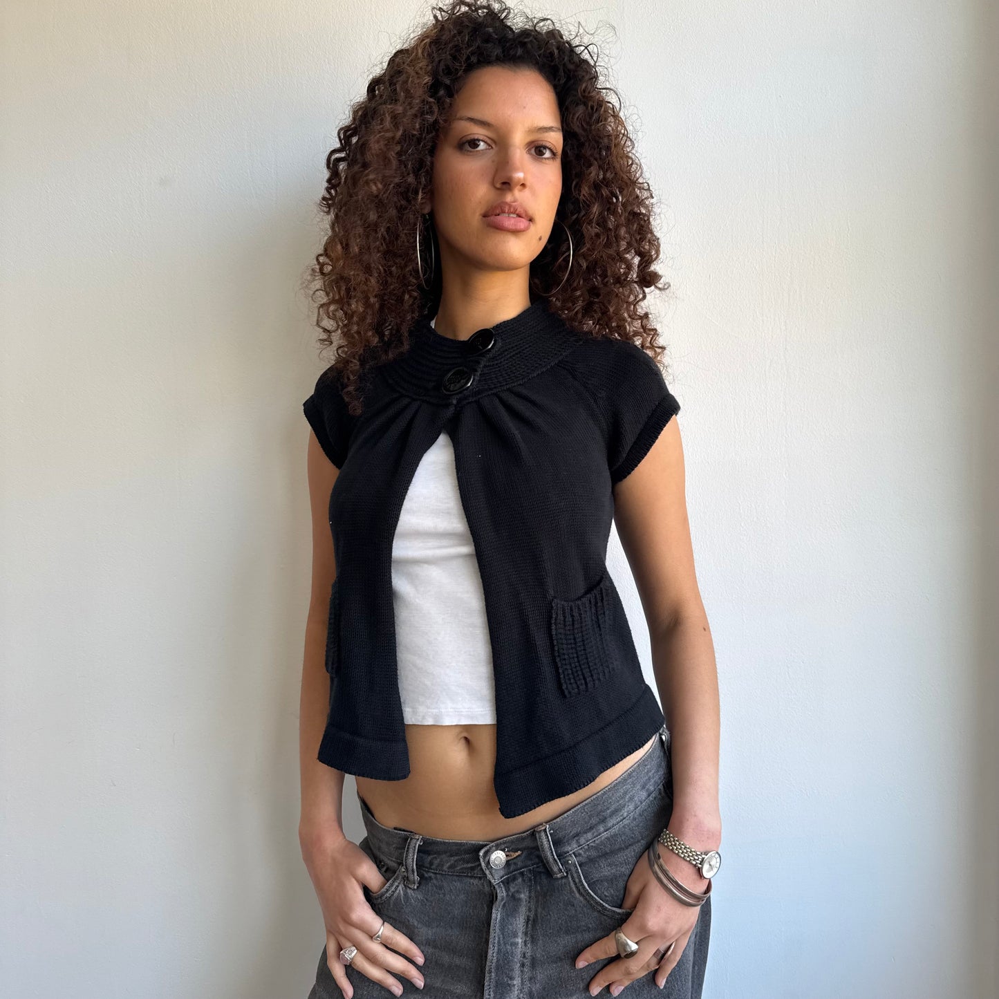 Black button neck knit - Size XS + S