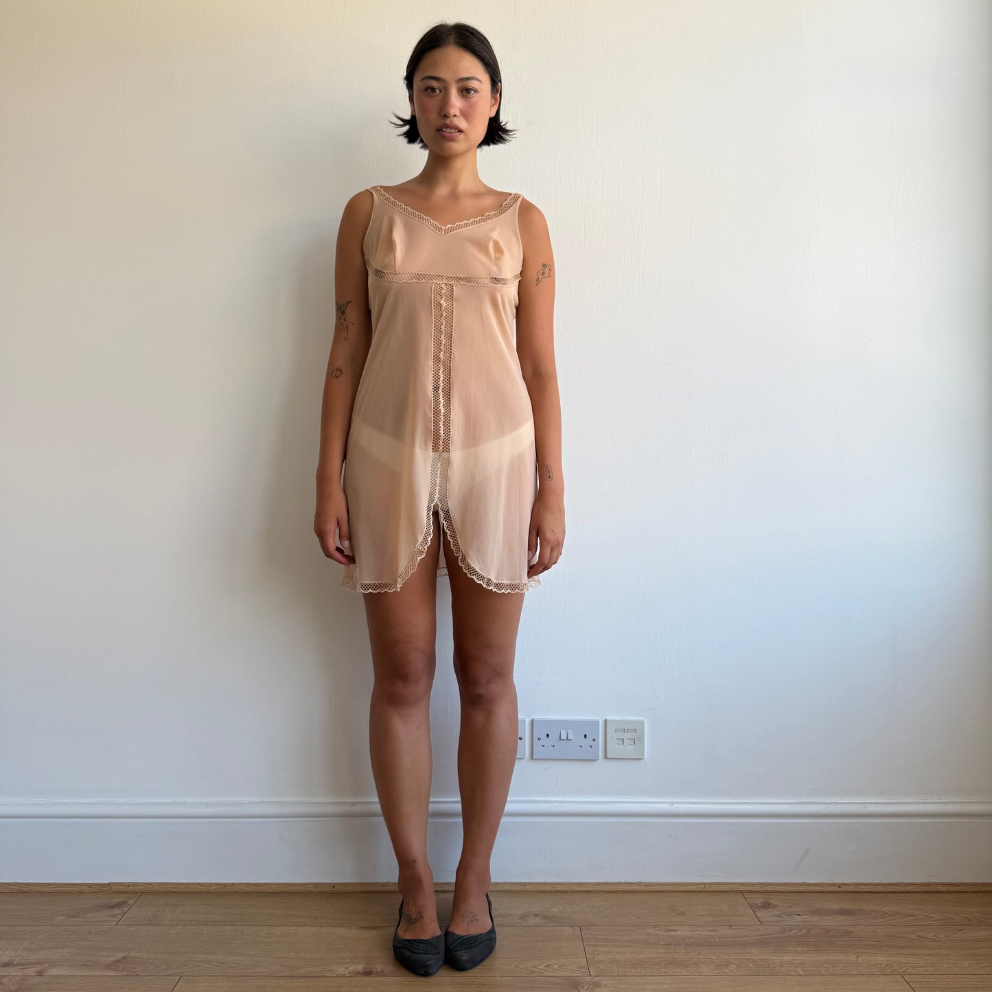 Apricot lace insert slip dress - Size S