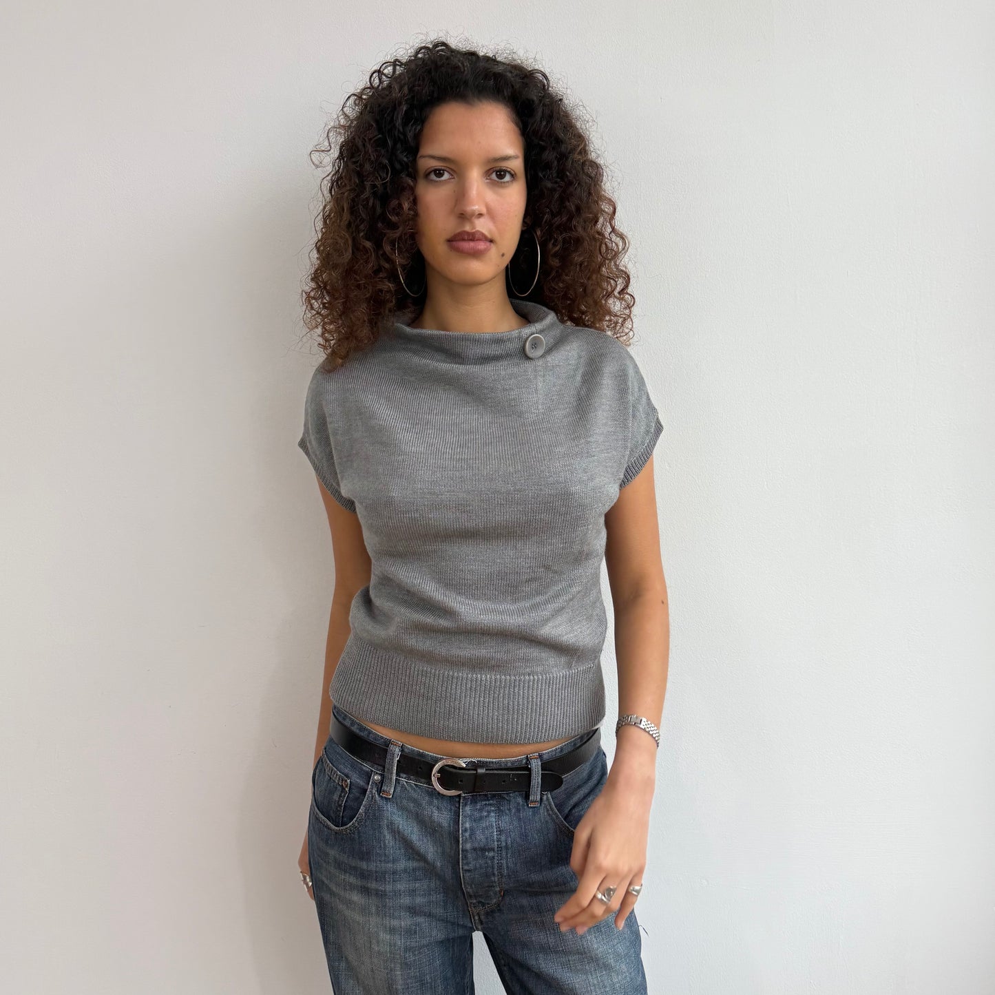 Grey button short sleeve knit - Size S