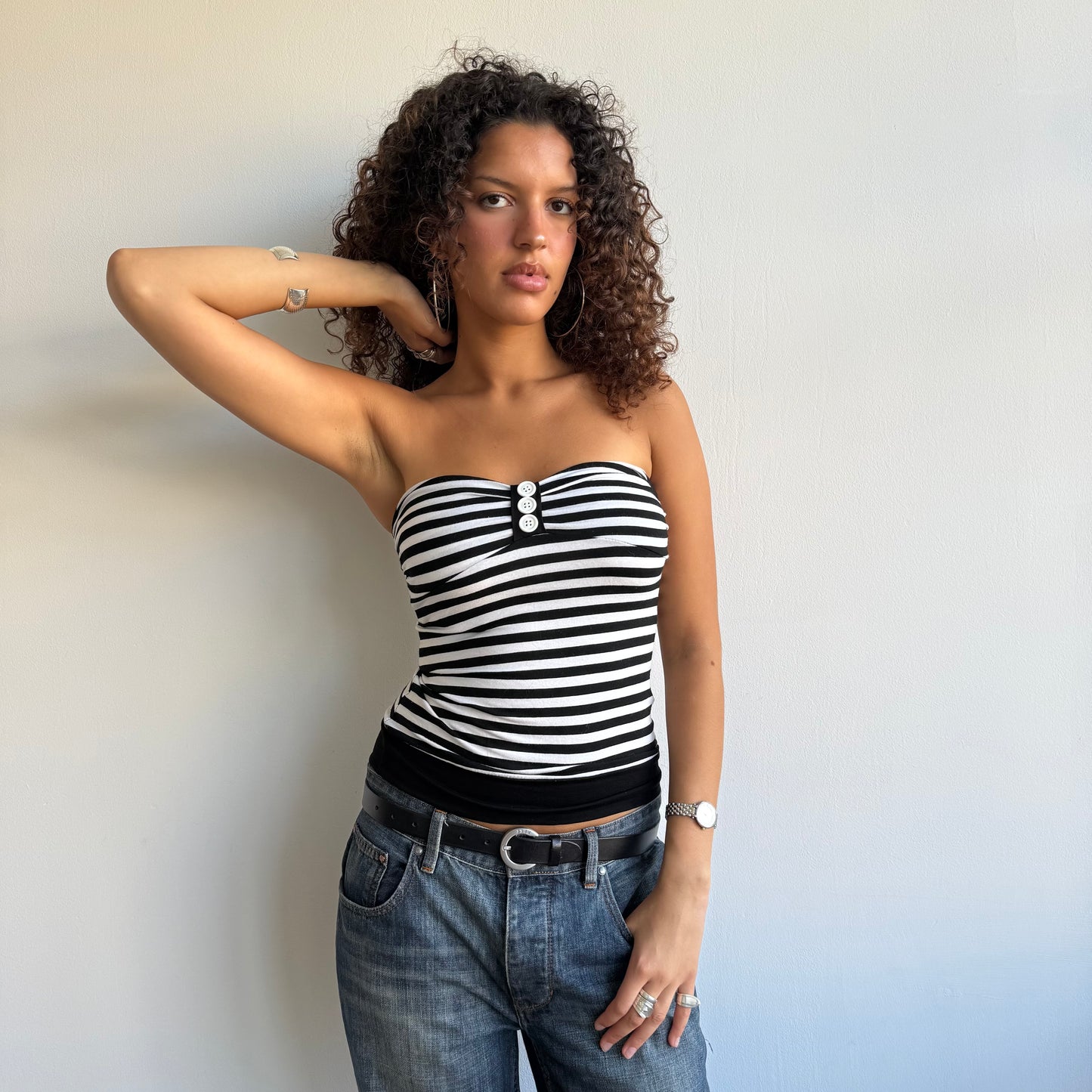 Black striped button bandeau - Size XS