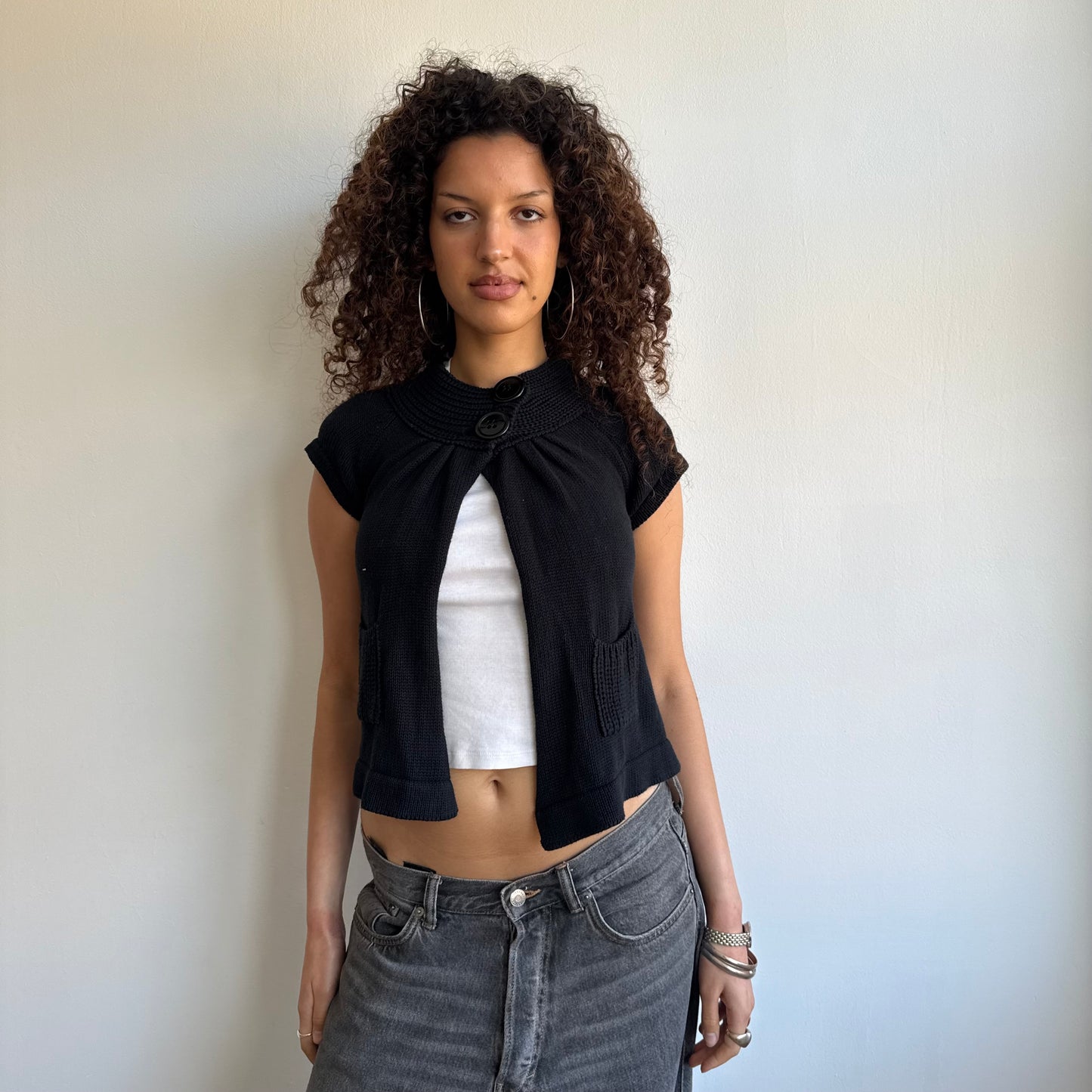 Black button neck knit - Size XS + S