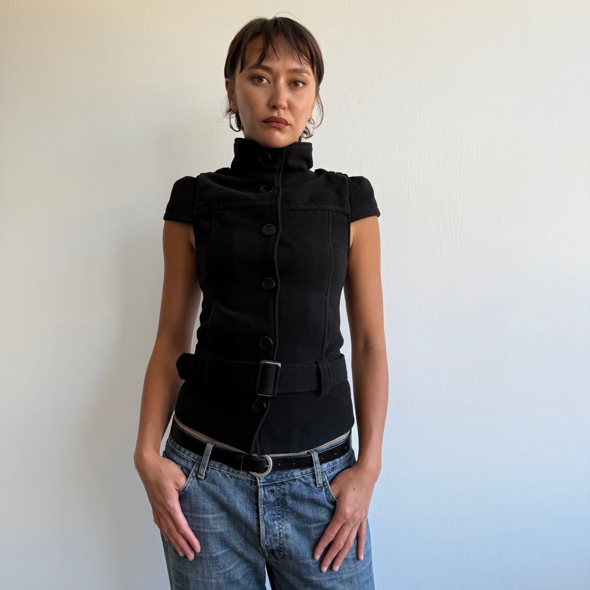 Black belt short sleeve peacoat - Size S