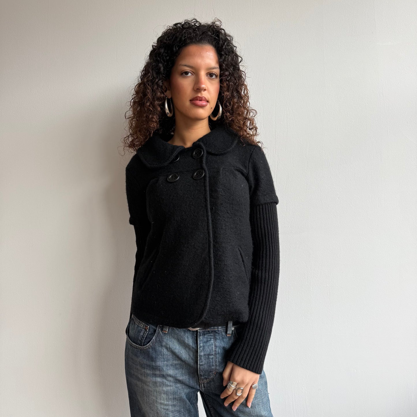 Black knit peacoat - Size S