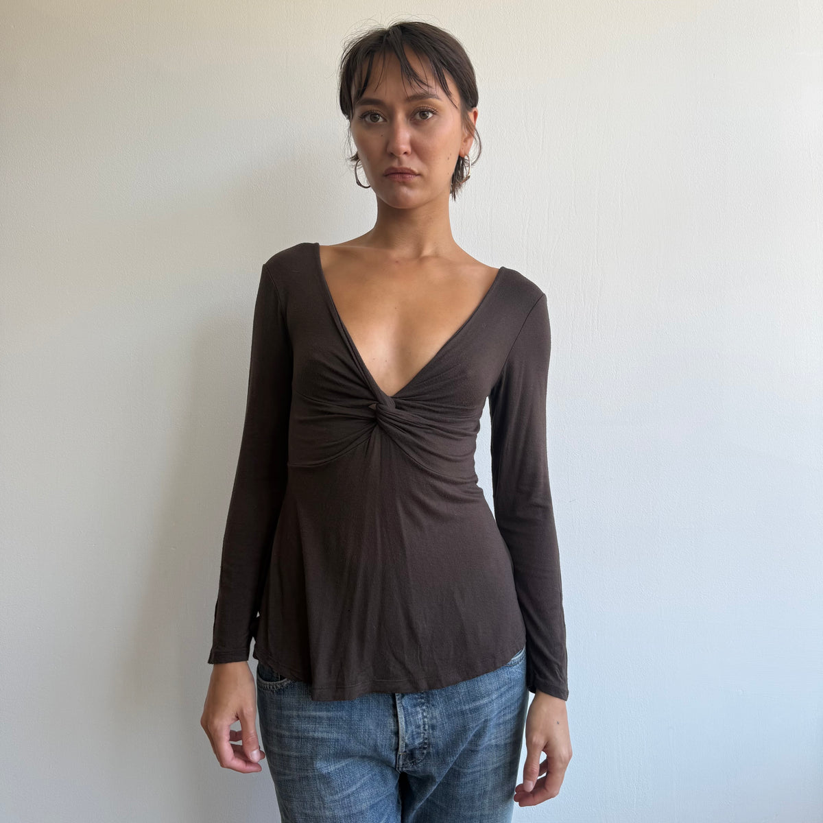 Brown keyhole twist top - Size S