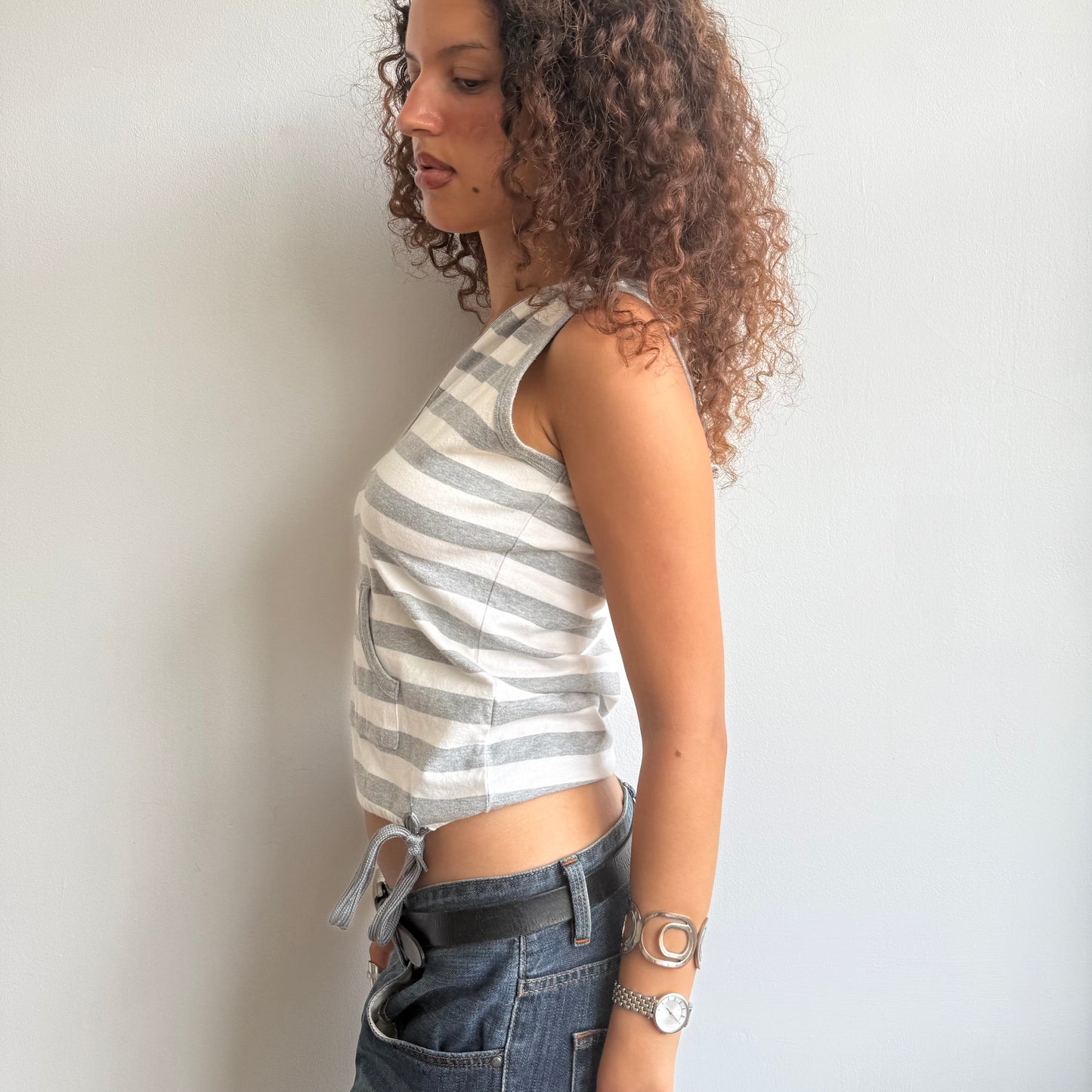 Grey striped sleeveless hoodie - Size M