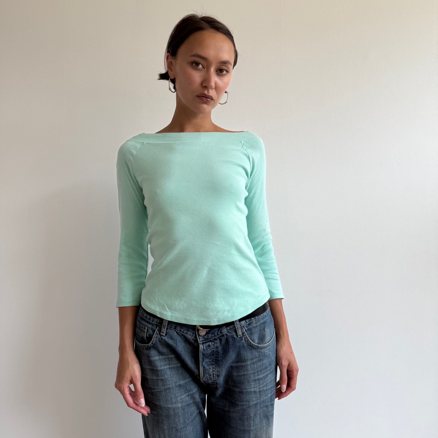 Mint Bardot 3/4 sleeve top - Size M
