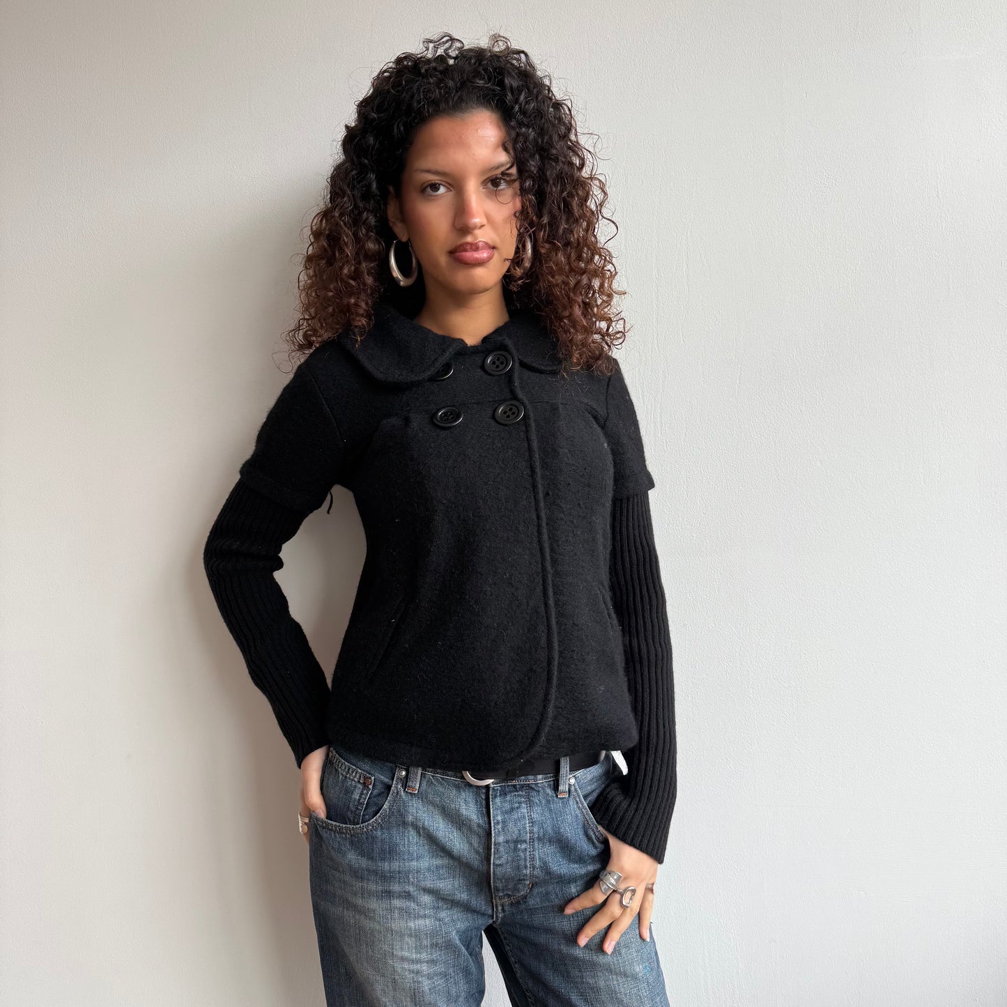 Black knit peacoat - Size S