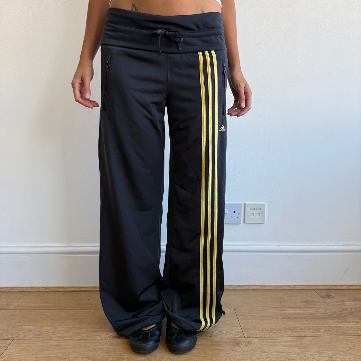 Navy + yellow Adidas track pants - Size M/L