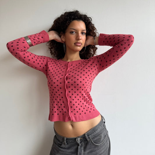 Fuschia polka dot cardi - Size S