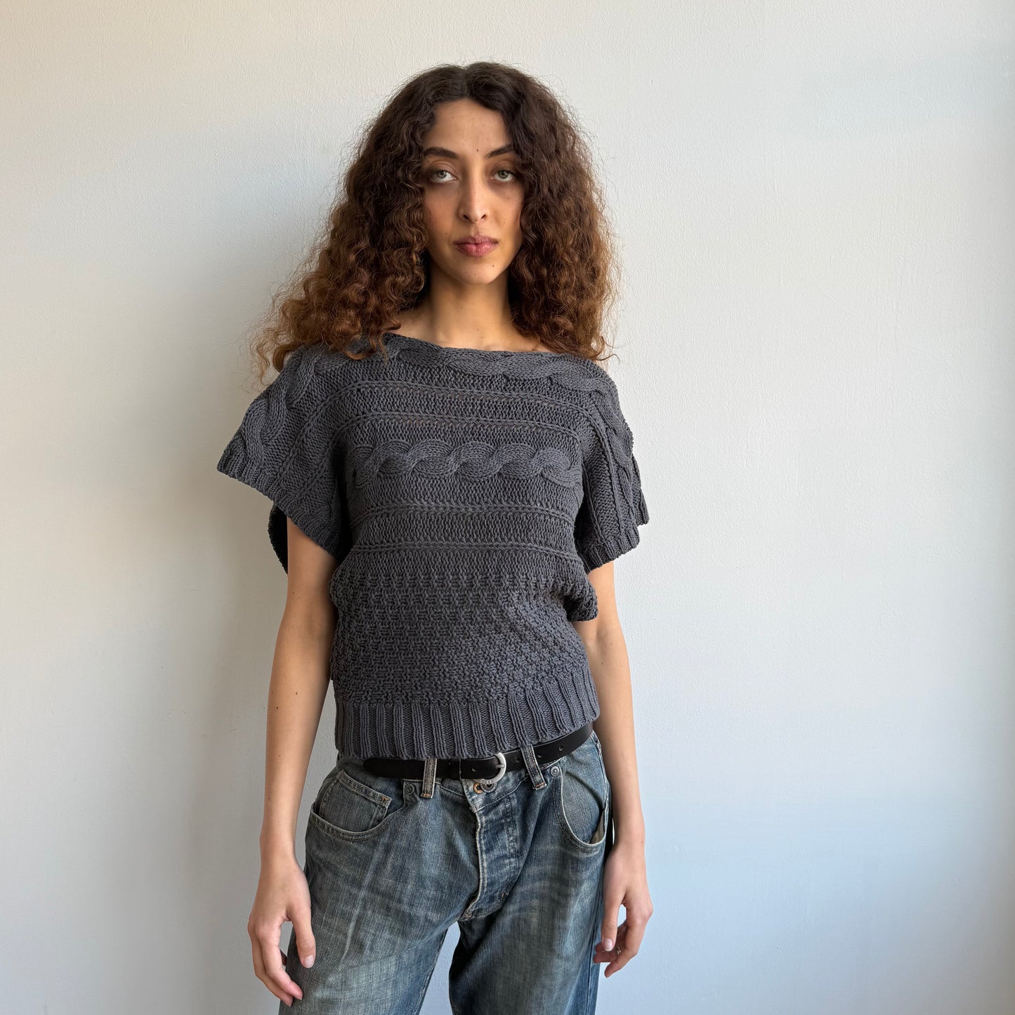 Charcoal short sleeve slouchy knit - Size M