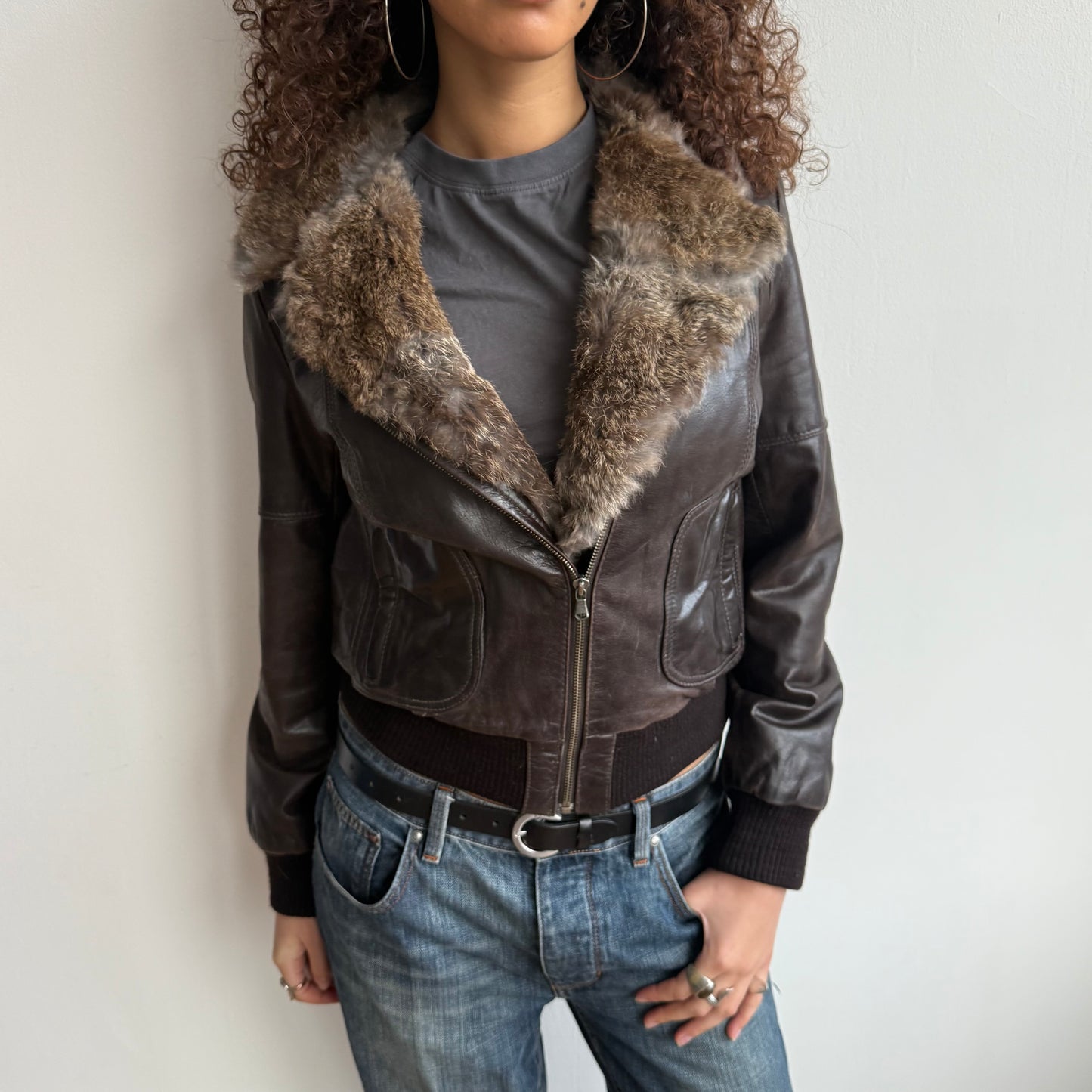 Leather + fur moto jacket - Size M