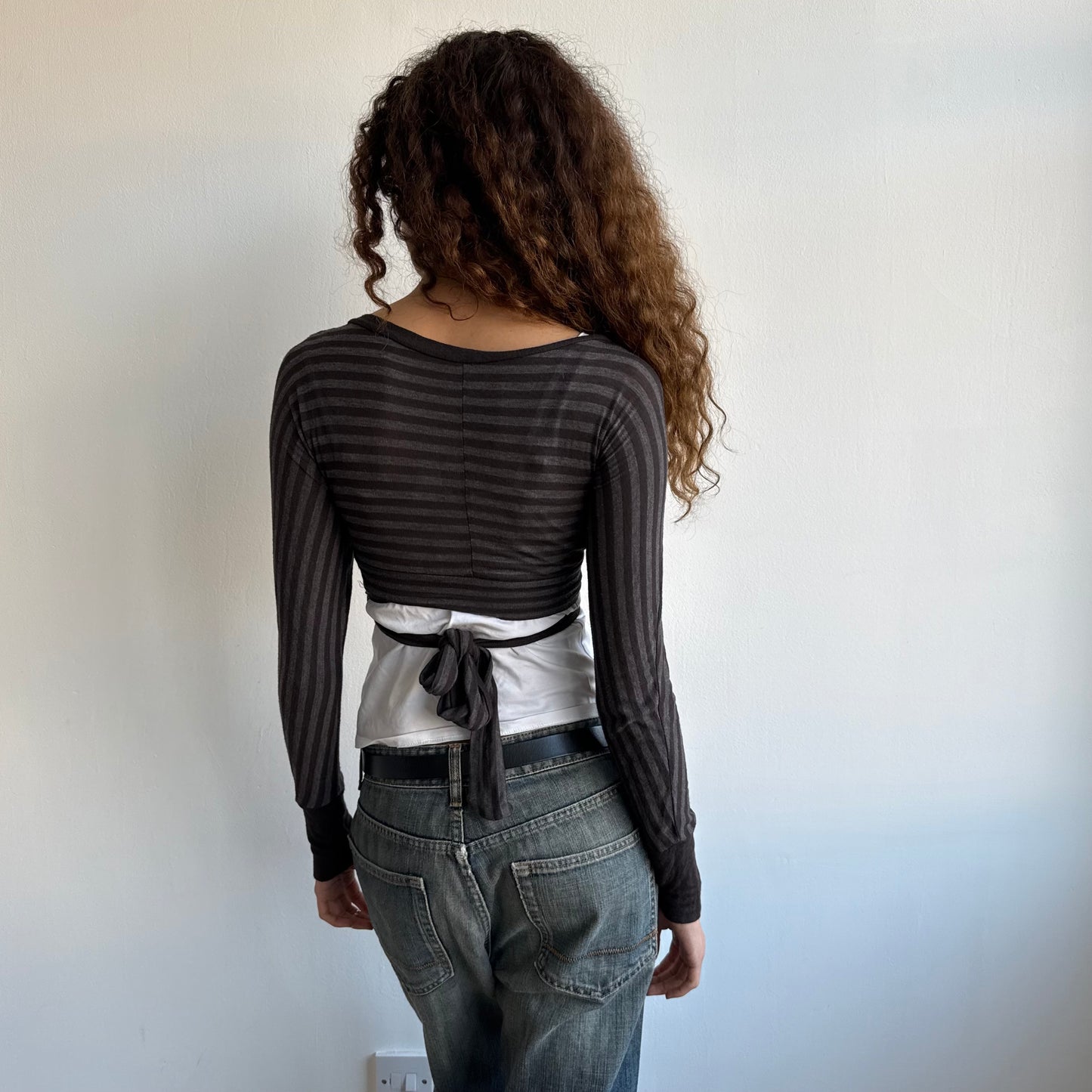 Brown striped wrap ballet cardi - One Size