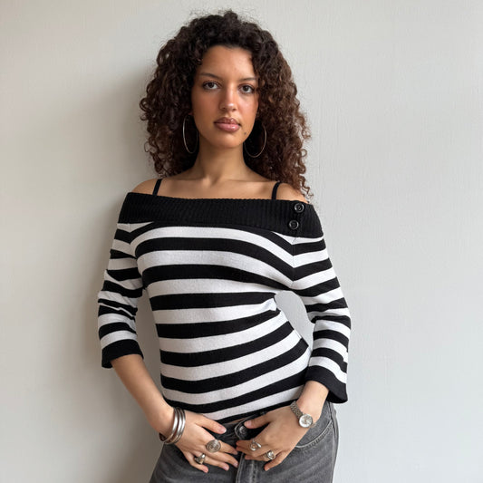 Black stripe bardot knit - Size S
