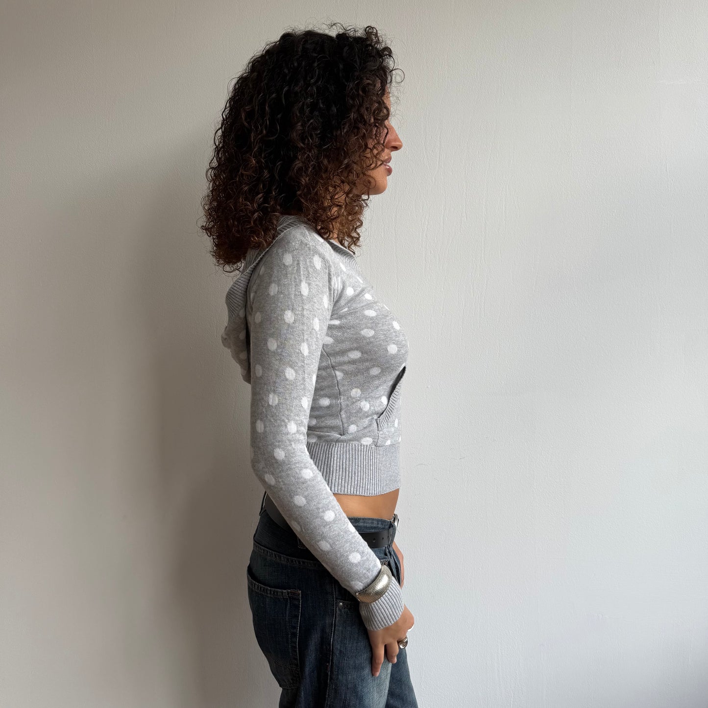 Grey polka dot hooded knit - Size S