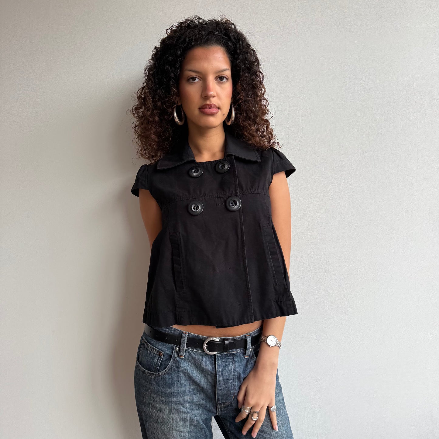 Black short sleeve peacoat - Size M