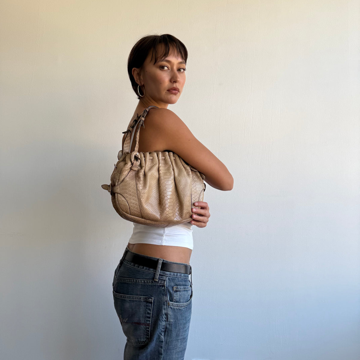 Beige snakeskin bag - One Size