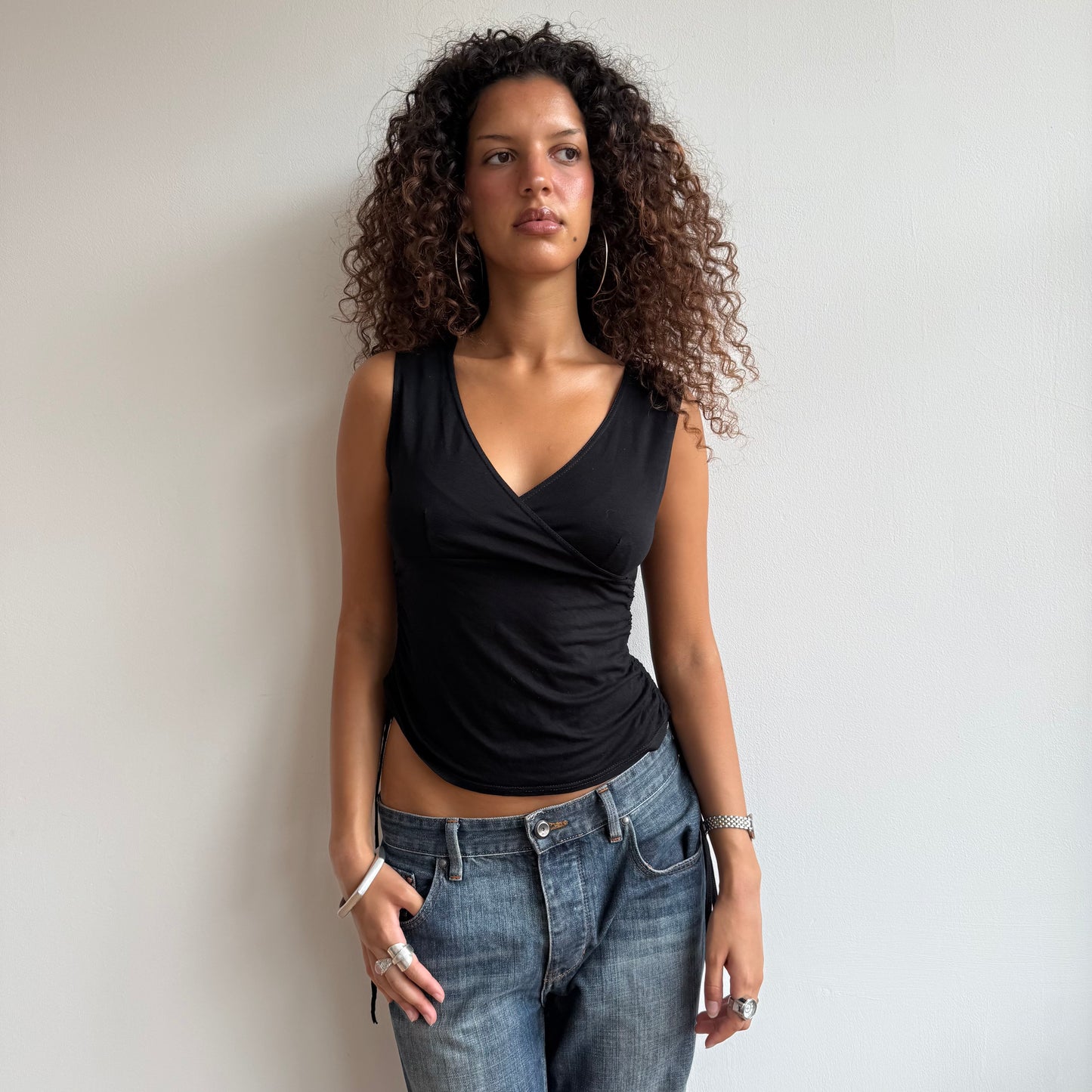 Black wrap ruched side top - Size M