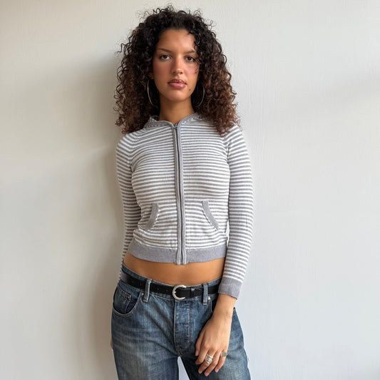 Grey and white striped hoodie - Size XS