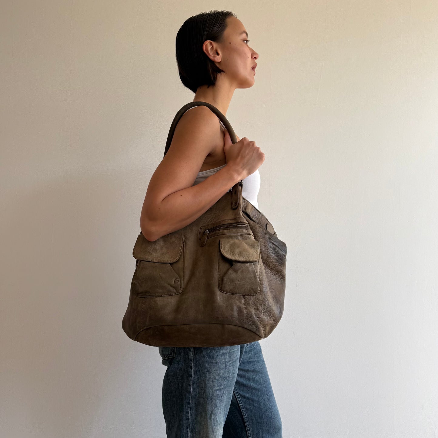 Brown leather buckle bag - One Size