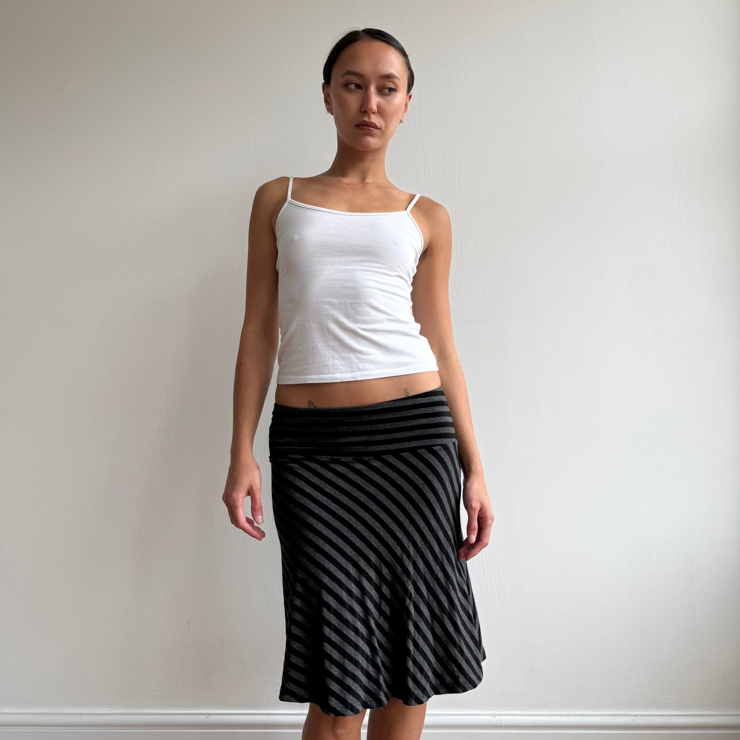 Black + grey striped midi skirt - Size S