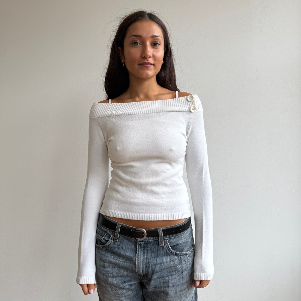 White long sleeve button knit - Size S
