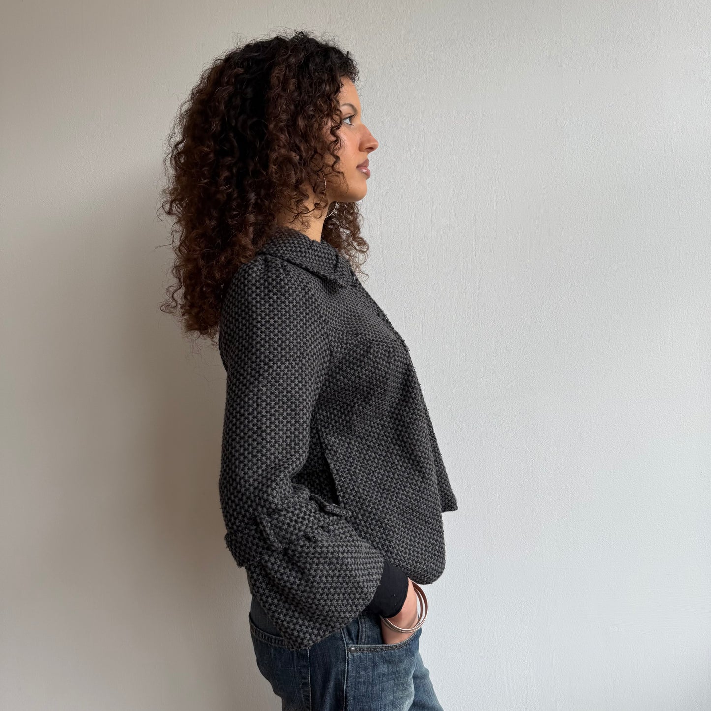 Grey round collar peacoat - Size S