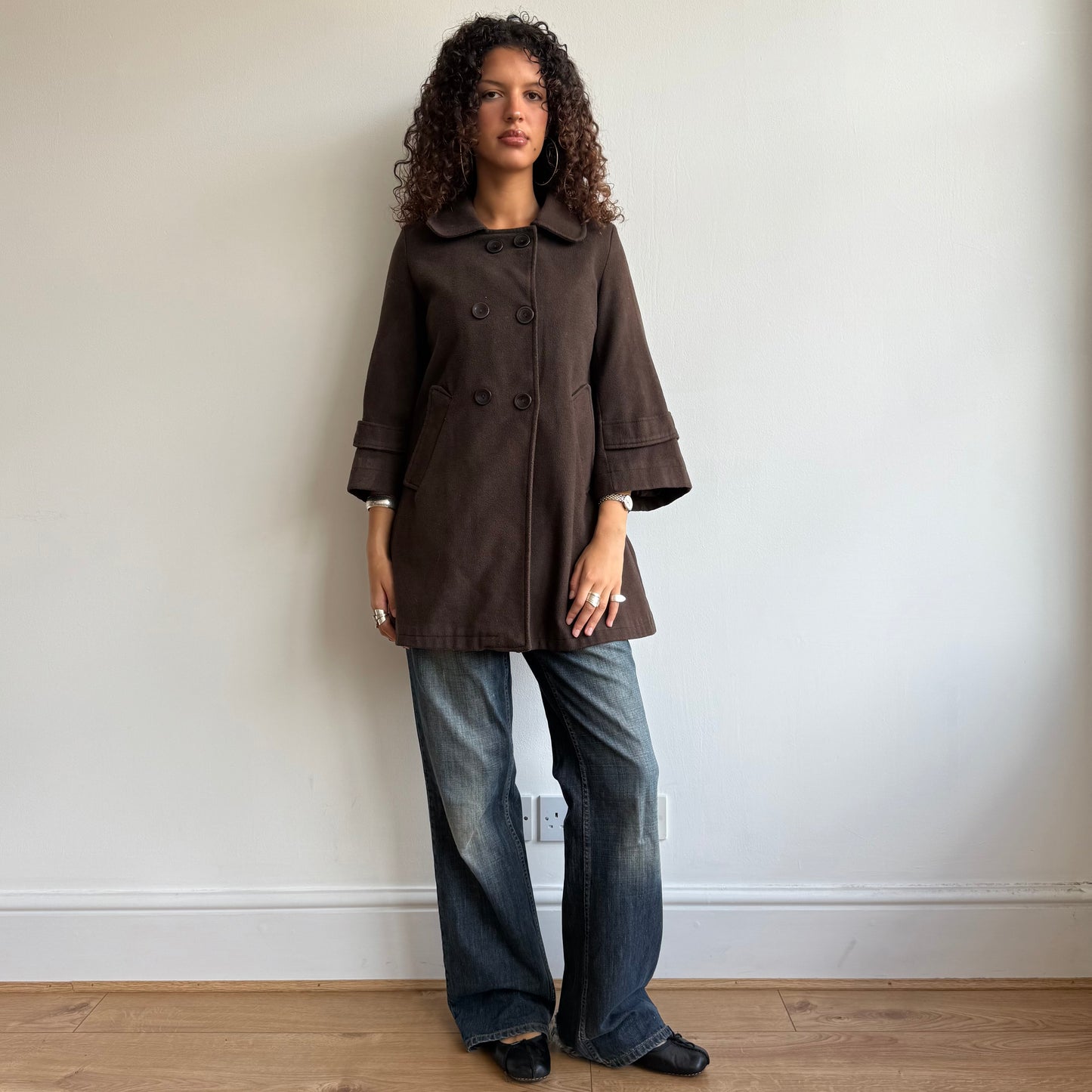 Brown long peacoat trench - Size S